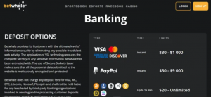 Deposits & withdrawals at BetWhale